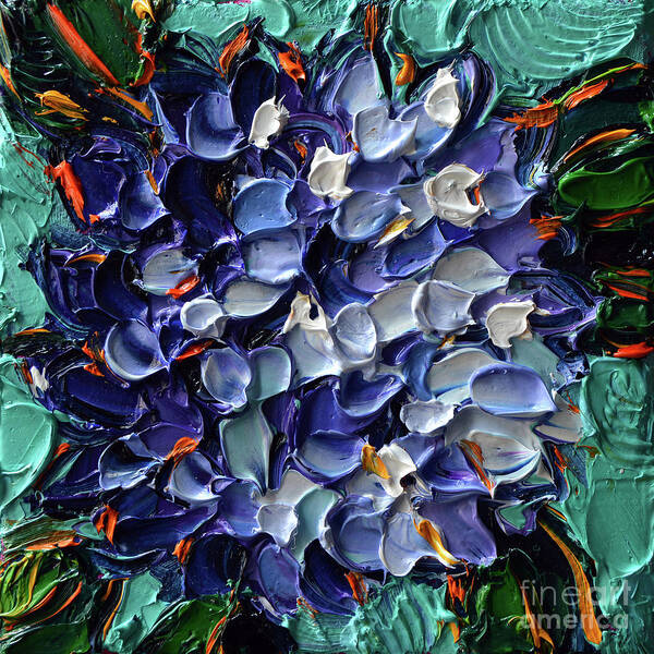 Mini Hydrangea Poster featuring the painting MINI HYDRANGEA - miniature textured oil painting on 3D canvas Mona Edulesco by Mona Edulesco