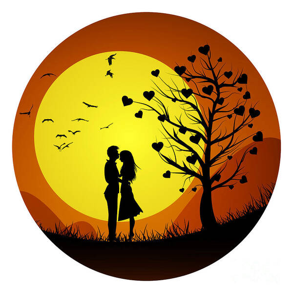 Minimalist couple in love scenery, two lovers in the hill with love tree  valentines day background Poster by Mounir Khalfouf - Fine Art America