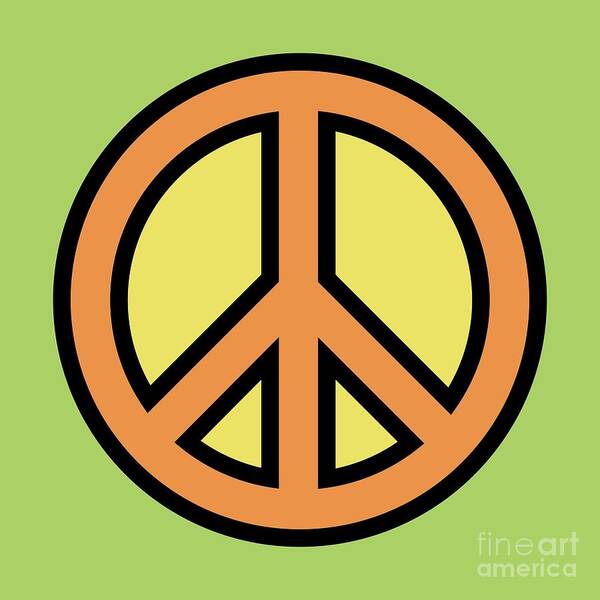 Mod Poster featuring the digital art Mod Peace Symbol on Green by Donna Mibus