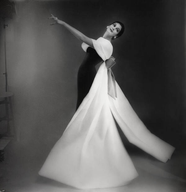Black And White Poster featuring the photograph Model Carmen Dell'Orefice in Black and White Ball Dress by Roger Prigent