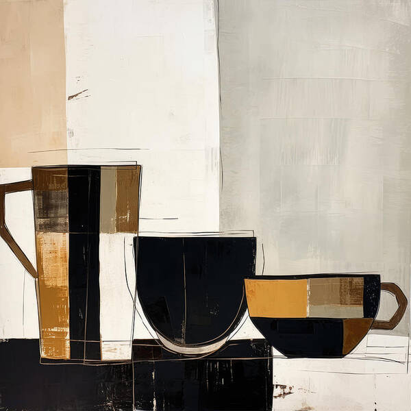 Coffee Poster featuring the painting Modern Neutrals - A Coffee Mug Art Series by Lourry Legarde