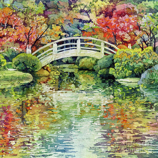 Moon Bridge Poster featuring the painting Moon Bridge - Japanese Garden by Hailey E Herrera