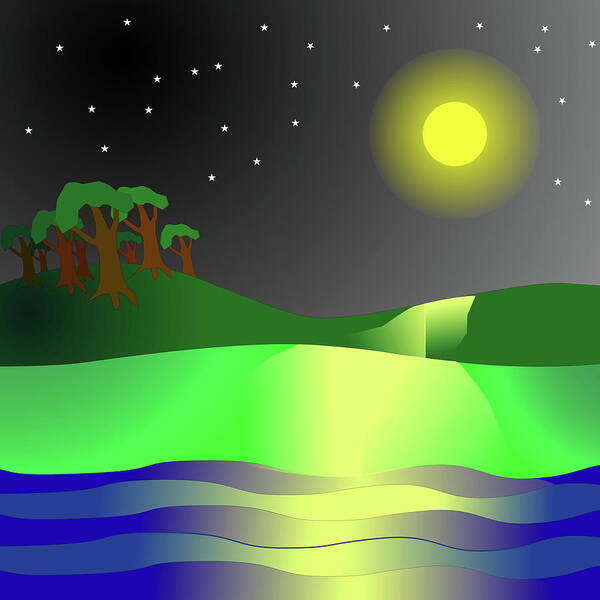 Moon Poster featuring the digital art Moonlight upon the Land by Teresamarie Yawn