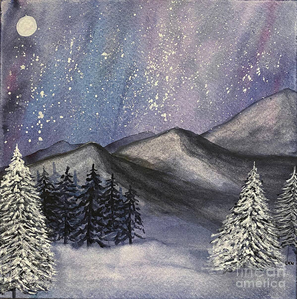 Mountains Poster featuring the painting Moonlit Mountains by Lisa Neuman