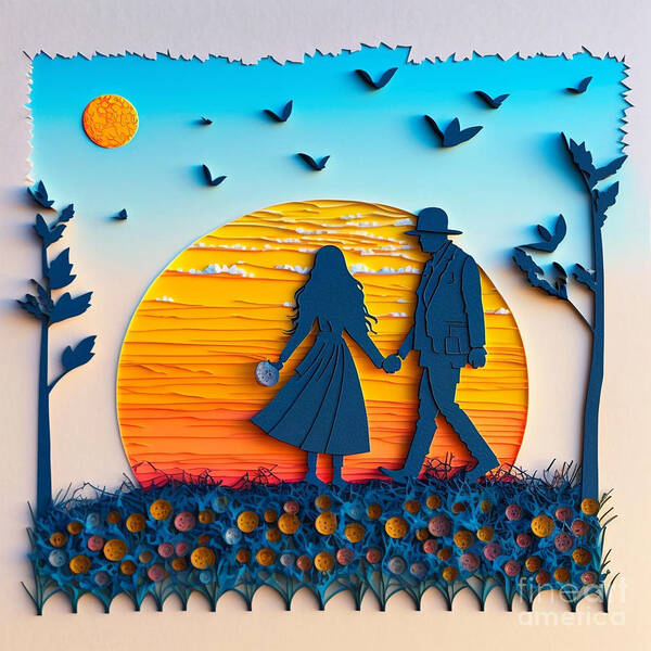 Morning Walk - Quilling Poster featuring the digital art Morning Walk - Quilling by Jay Schankman
