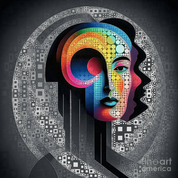 Abstract Poster featuring the digital art Mosaic Style Abstract Portrait - 01463 by Philip Preston