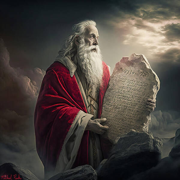 Moses Poster featuring the digital art Moses Ten Commandments by Michael Rucker