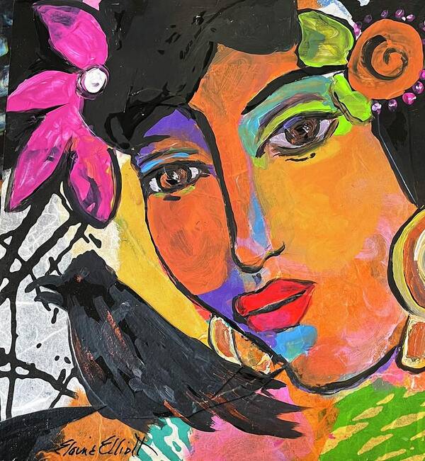 Mexican Woman Poster featuring the painting Mujer con Pajaro by Elaine Elliott
