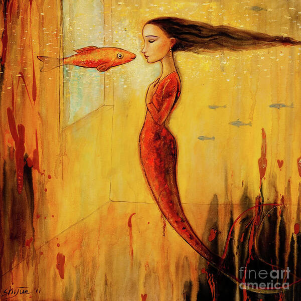 Mermaid Poster featuring the painting Mystic Mermaid by Shijun Munns