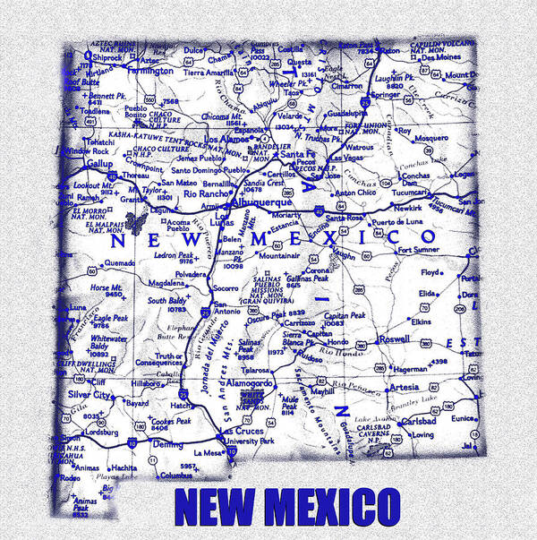 New Mexico Poster featuring the digital art New Mexico blue print work A by David Lee Thompson