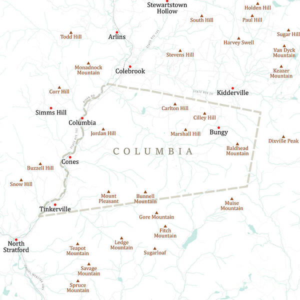 New Hampshire Poster featuring the digital art NH Coos Columbia Vector Road Map by Frank Ramspott