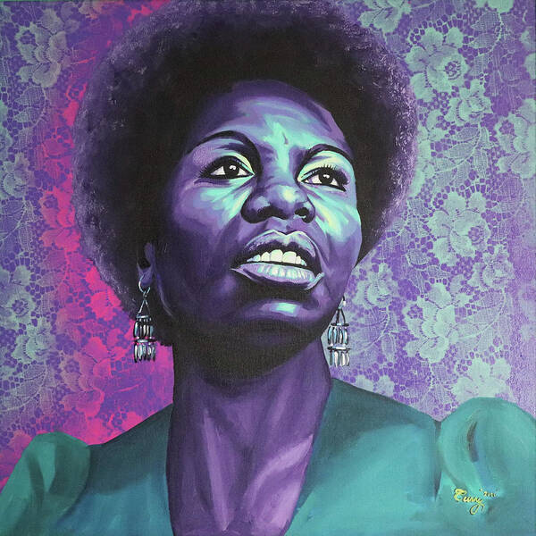 Nina Simone Poster featuring the painting Nina by Myron Curry