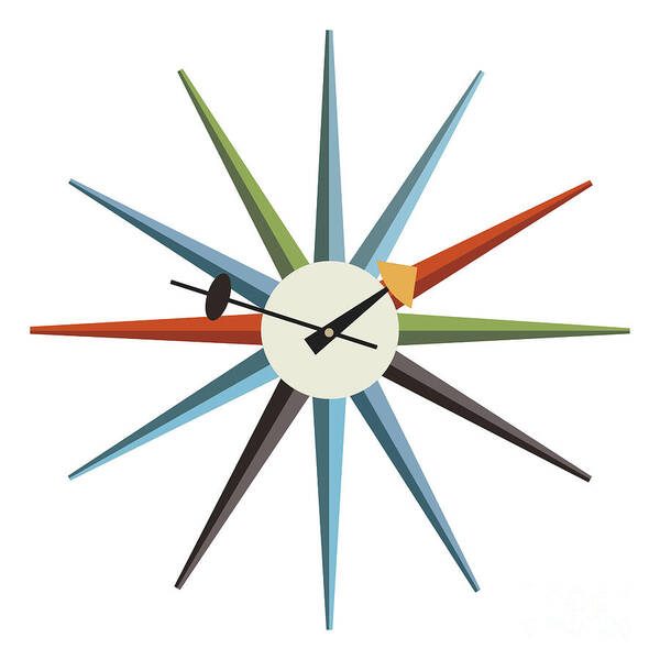 Mid Century Modern Poster featuring the digital art No Background Starburst Clock 1 by Donna Mibus