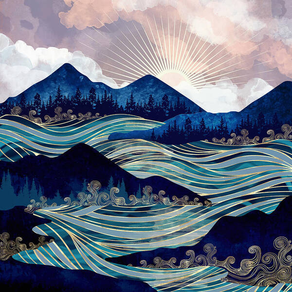 Ocean Poster featuring the digital art Ocean Sunrise by Spacefrog Designs