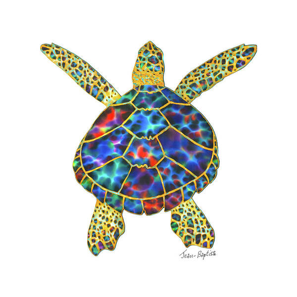  Poster featuring the painting Opal Sea Turtle white background by Daniel Jean-Baptiste