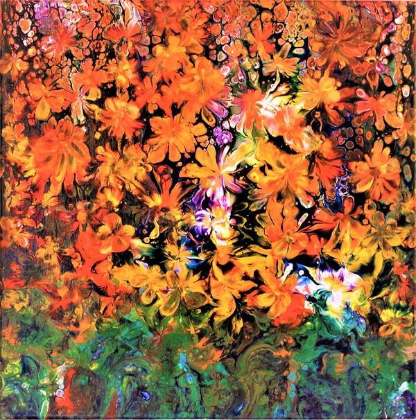  Wall Art Flowers Art Acrylic Painting Original Art Picture Wall Art Painting Art For The Living Room Office Decor Gift Idea Orange Flowers Home Décor Poster featuring the painting Orange Flowers by Tanya Harr