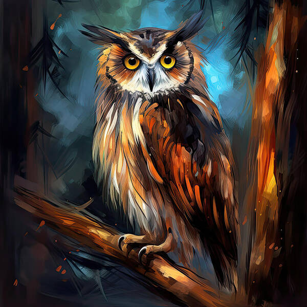 Owl Poster featuring the digital art Owl's Portrait by Lourry Legarde