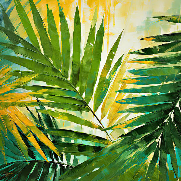 Tropical Leaves Poster featuring the digital art Palm Tree Art - Tropical Foliage Art by Lourry Legarde