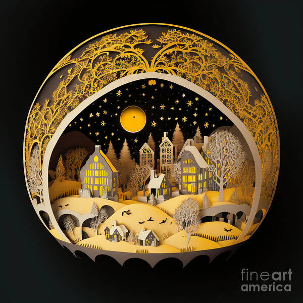 Papercut Poster featuring the mixed media Papercut Winter Scene Ornament by Jay Schankman