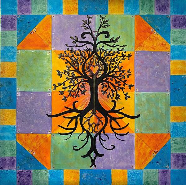 Tree Of Life Poster featuring the painting Patchwork of Life by Nancy Sisco