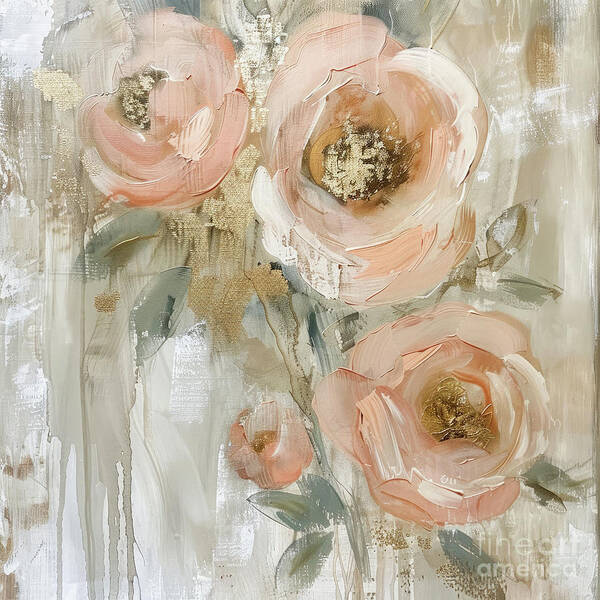 Rose Poster featuring the painting Peach Rose Rapture by Tina LeCour