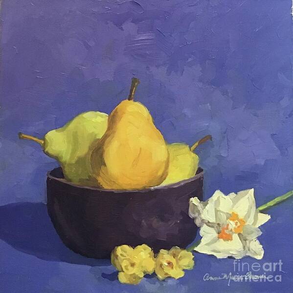 Pear Poster featuring the painting Pears on Purple by Anne Marie Brown