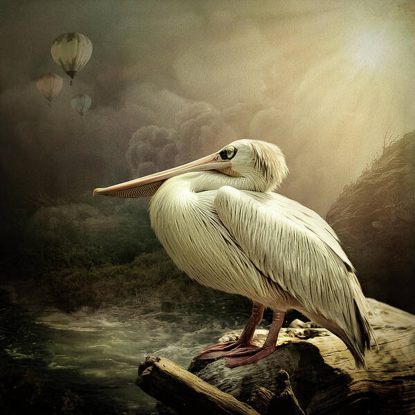 Pelican Poster featuring the digital art Pelican at Rest by Maggy Pease