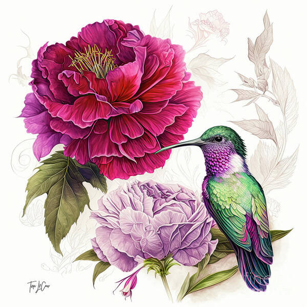 Peony Poster featuring the painting Perched On The Peony by Tina LeCour