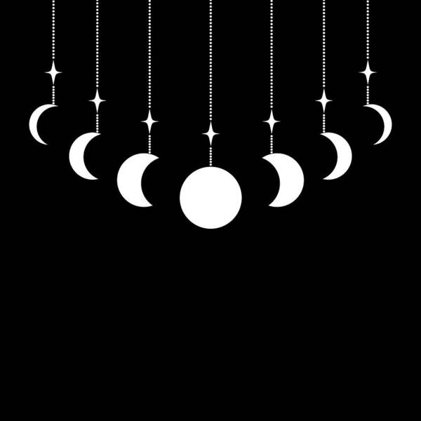 Phases of moon beautiful art. Minimalist moon phases.Black and