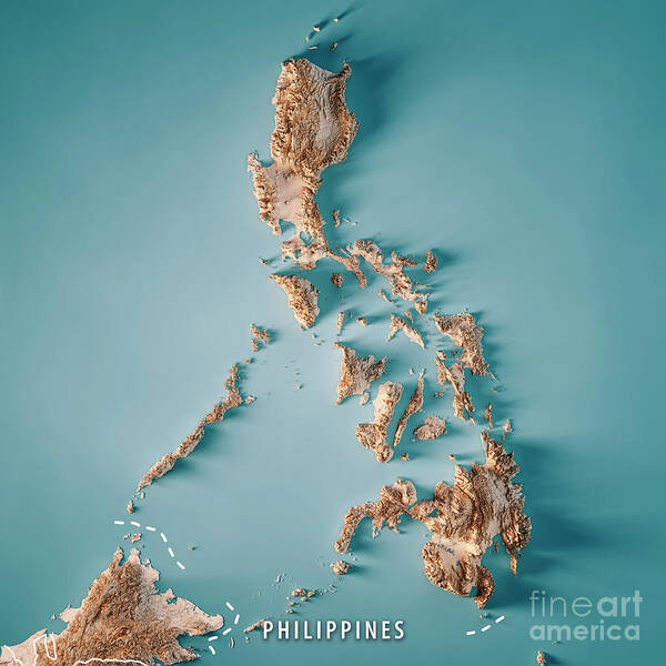 Philippines Poster featuring the digital art Philippines 3D Render Topographic Map Neutral Border by Frank Ramspott