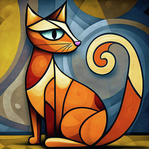 Cat Poster featuring the mixed media Picasso Cat by Jacky Gerritsen