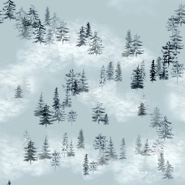 Seamless Repeat Poster featuring the digital art Pine Cloud Forest Pattern by Sand And Chi