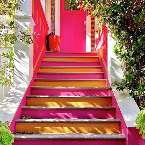  Poster featuring the photograph Pink And Orange Stairs square by Julie Gebhardt