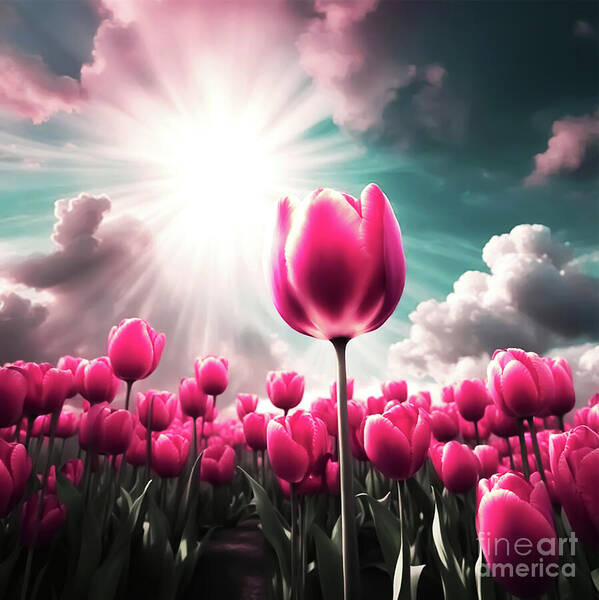 Tulips Poster featuring the digital art Pink Sunset Tulips by Eddie Eastwood