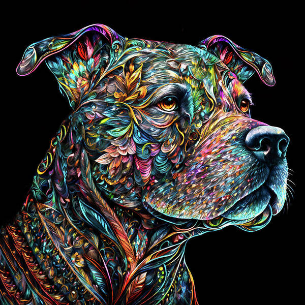 Pit Bulls Poster featuring the digital art Pit Bull Terrier Portrait by Peggy Collins