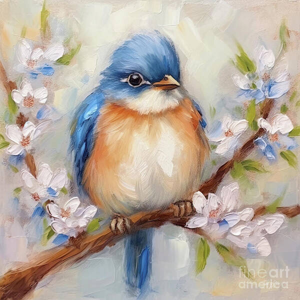 Bluebird Poster featuring the painting Plump Little Bluebird by Tina LeCour