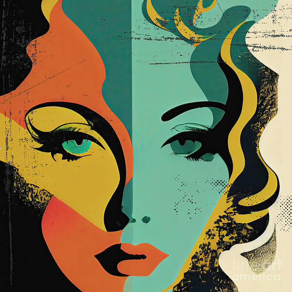Surreal Portrait Poster featuring the painting Pop Tech Glam VI by Mindy Sommers