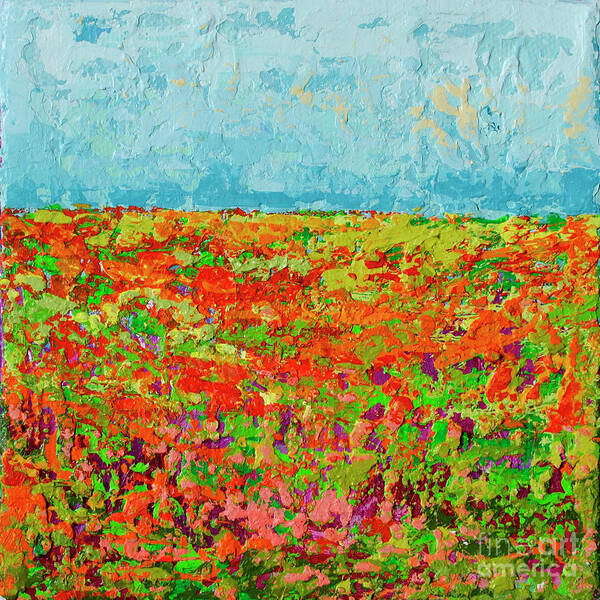 Sky Painting Poster featuring the painting Prairie of WildFlower Field - Modern Impressionist Artwork by Patricia Awapara