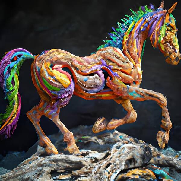 Digital Poster featuring the digital art Psychedelic Driftwood Horse by Beverly Read