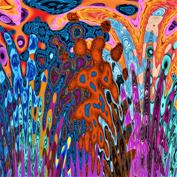 Abstract Poster featuring the digital art Psychedelic - Volcano Eruption by Ronald Mills