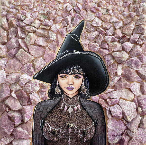 Art Poster featuring the painting Purple Pinite Crystal Witch by Malinda Prud'homme