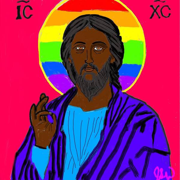 Jesus Poster featuring the digital art Rainbow Christ-Sophia the Liberator by Jeremy Whitner