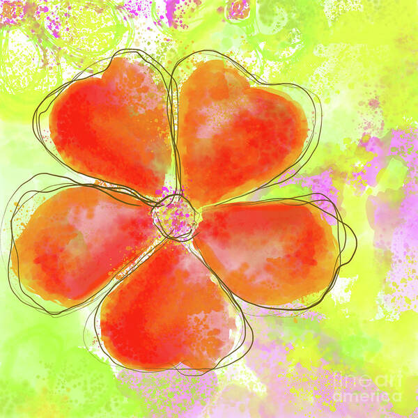 Red Abstract Flower Watercolor Painting Poster featuring the digital art Red Abstract Flower Watercolor Painting by Patricia Awapara