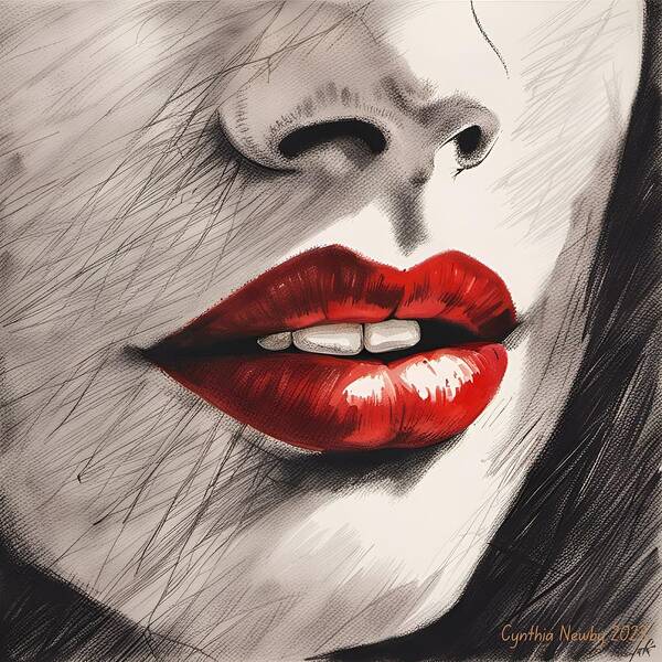 Newby Poster featuring the digital art Red Lips by Cindy's Creative Corner