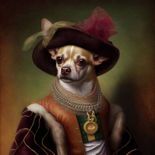 Gucci Poster featuring the painting Rembrandt painting of Chihuahua by Vincent Monozlay