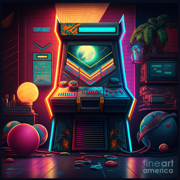 Retro Poster featuring the digital art Retro 80s Arcade Cabinet Neon Abstract by Flippin Sweet Gear