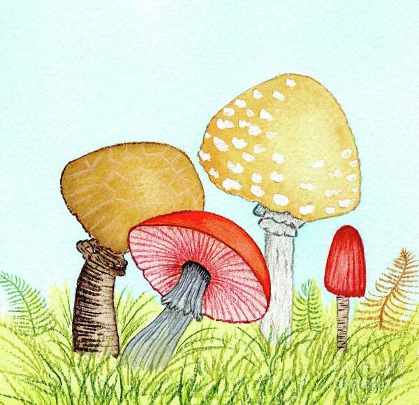 Retro Mushrooms Poster featuring the painting Retro Mushrooms 1 by Donna Mibus