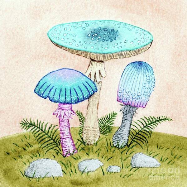 Retro Mushrooms Poster featuring the painting Retro Mushrooms 2 by Donna Mibus