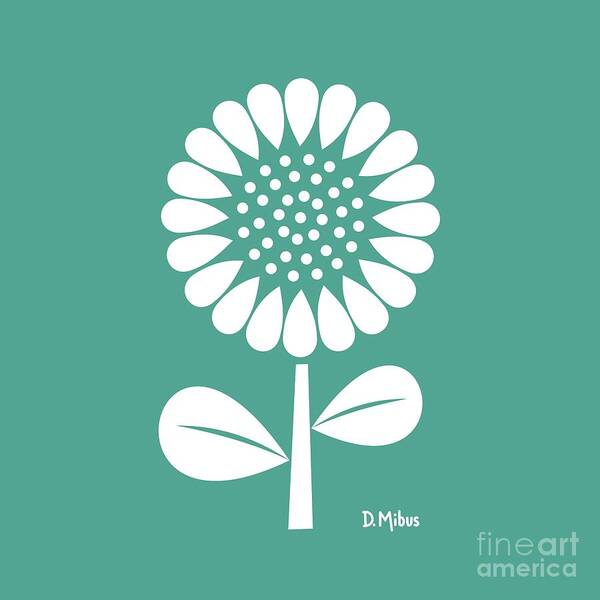 Mid Century Flower Poster featuring the digital art Retro Single Flower Teal by Donna Mibus