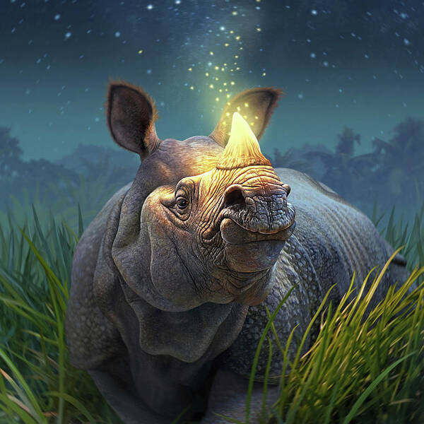 Rhino Poster featuring the digital art Rhinoceros Unicornis, A Closer Look by Jerry LoFaro